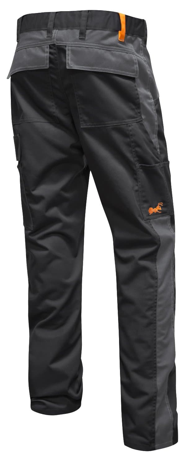 Work Trousers Berlin with Kneepad Pockets 280g, Zipper YKK + Metal Button YKK, Workwear - Made in EU - Black-Grey 24