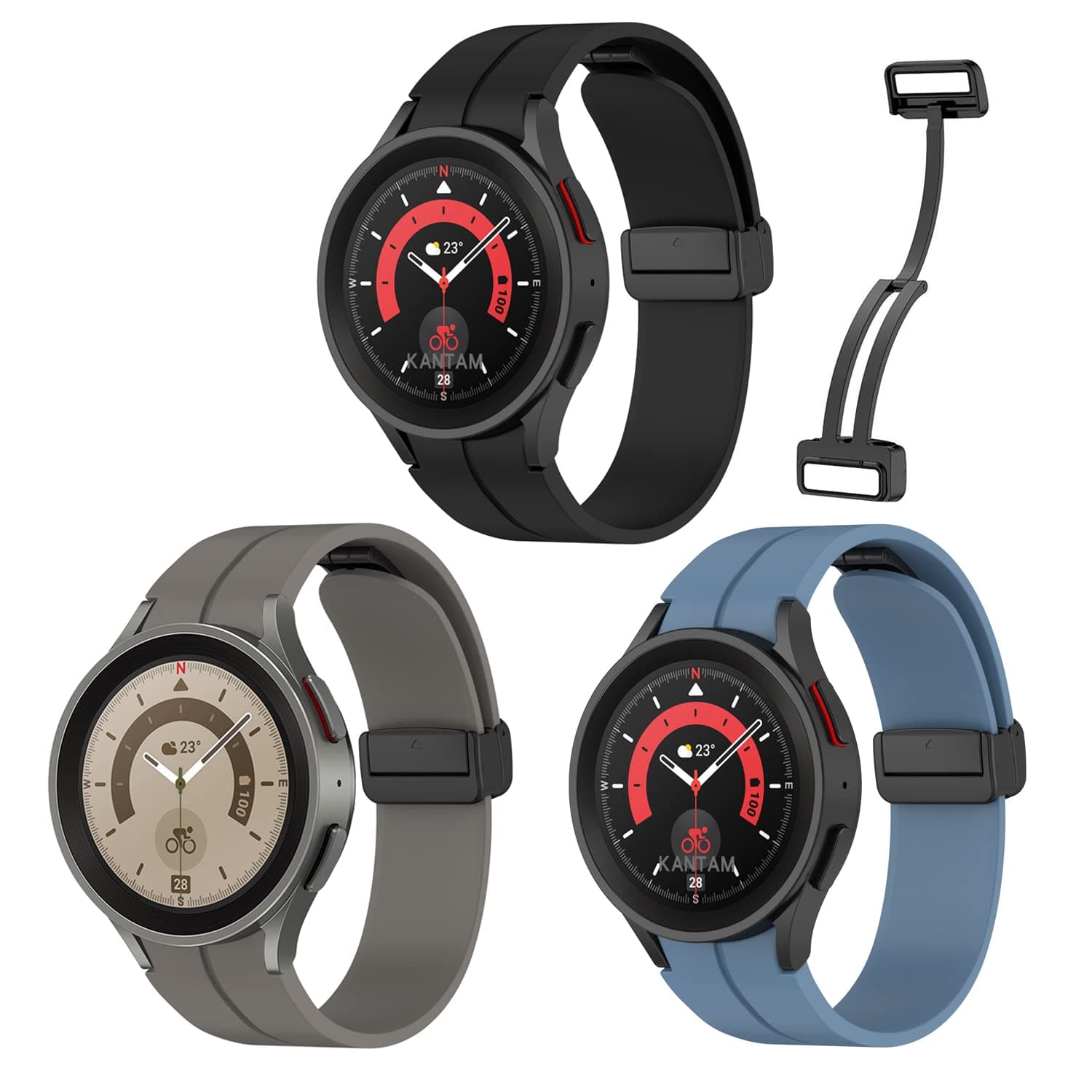 Galaxy Watch 5 Pro Bands 45mm, 3 PACK No Gap Silicone Sport Band Compatible with Galaxy Watch 7 6 5 4 44mm 40mm Replacement Strap