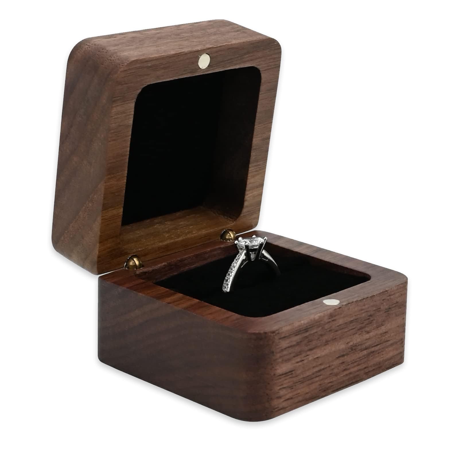 Movstriker Wooden Ring Box, Vintage Square Wedding Ring Box Engagement Ring Holder with Single Slot, Elegant and Retro Ring Storage Box for Proposal Wedding Ceremony