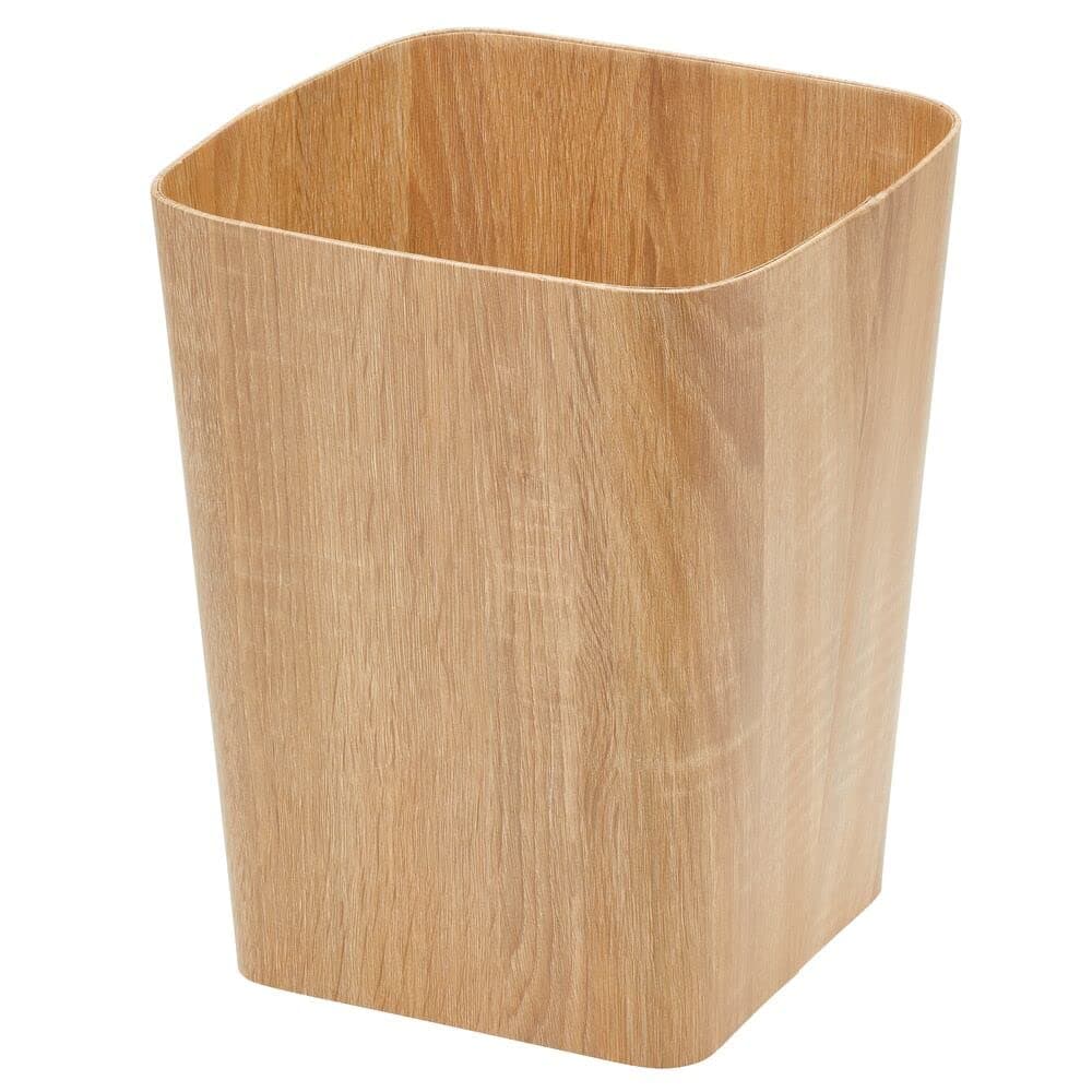 mDesign Square Trash Can Wastebasket, Small Garbage Container Bin for Bathroom, Kitchen, Home Office, Craft Room, Bamboo Veneer, Natural