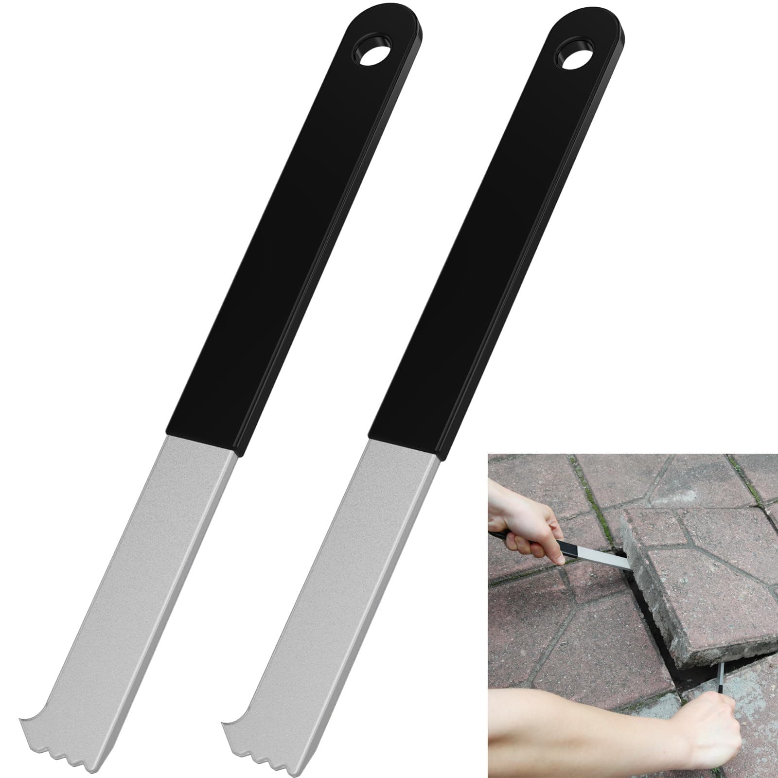 WEIGUZC 2Pcs Paver Puller, Paver Extractor Tool with Joint Scraper Micro Teeth & Gripper Slots, Paver Removal Tool for Garden Lawn Yard Patio Paver Brick Block Replacement, 9""×1""