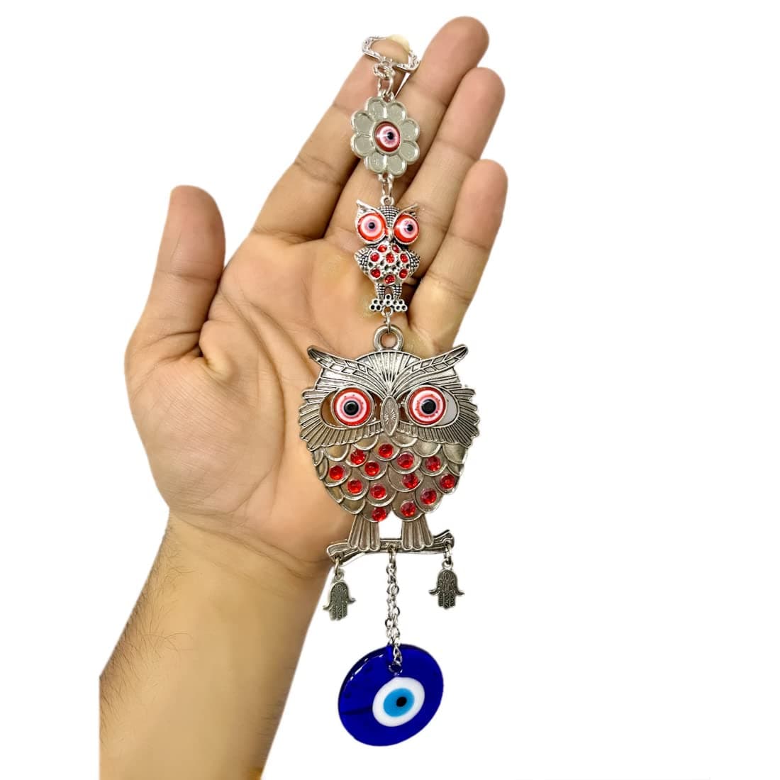 DT DECTONEMetal Feng Shui Evil Eye Nazar Battu Hanging For Car, Home Entrance Door Decoration,, Red