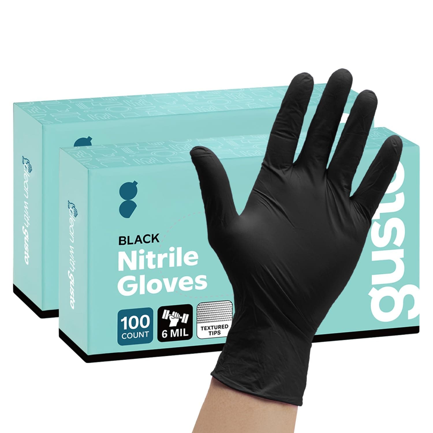 Comfy Package Black Nitrile HEAVY DUTY 6 Mil. Chemical Resistance, Latex & Powder Free, Textured Fingertips Disposable Gloves