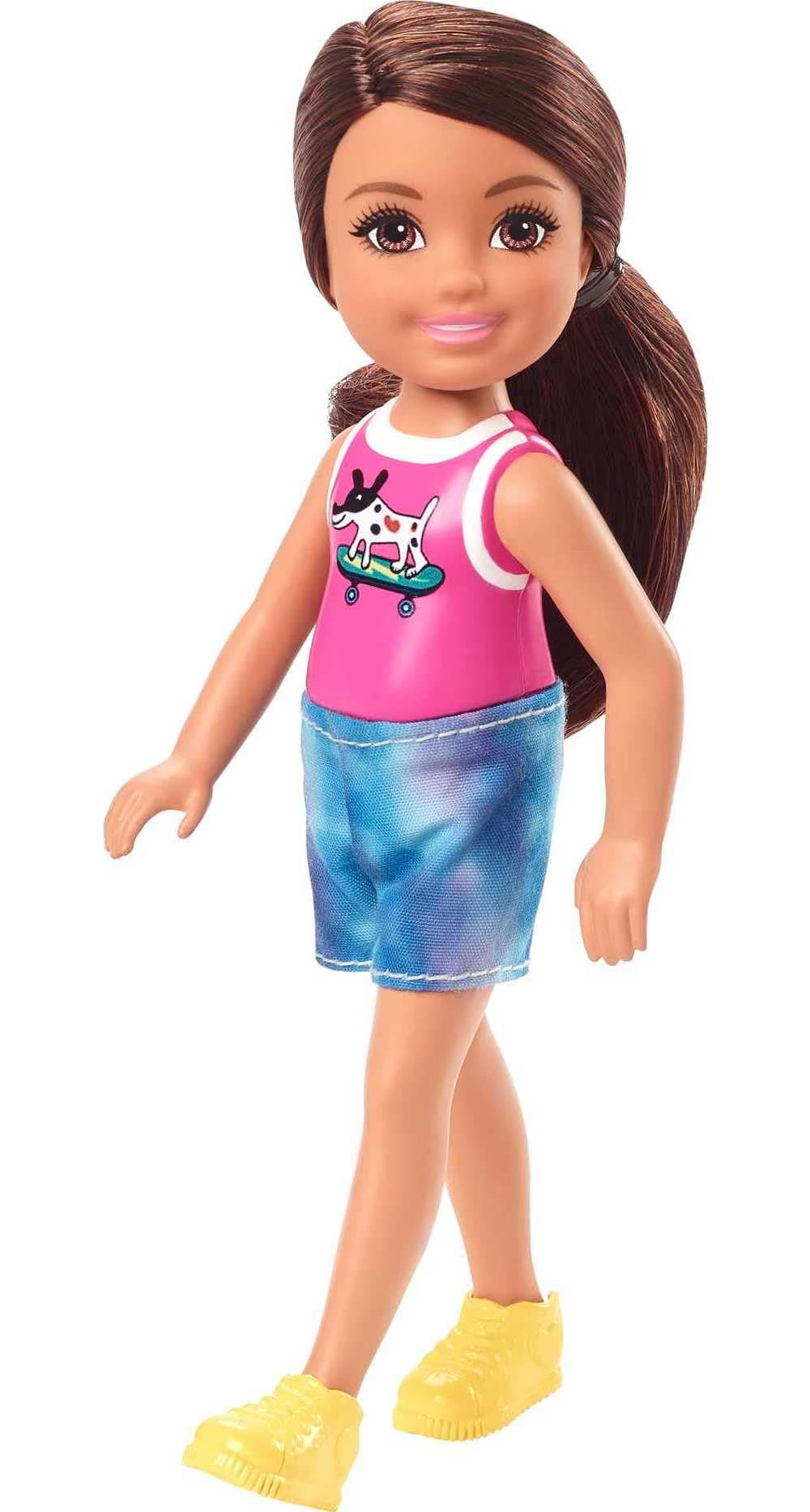Chelsea Doll (6-inch Brunette) Wearing Sparkly Skirt, Molded Unicorn Top & Green Shoes, Gift for 3 to 7 Year Olds