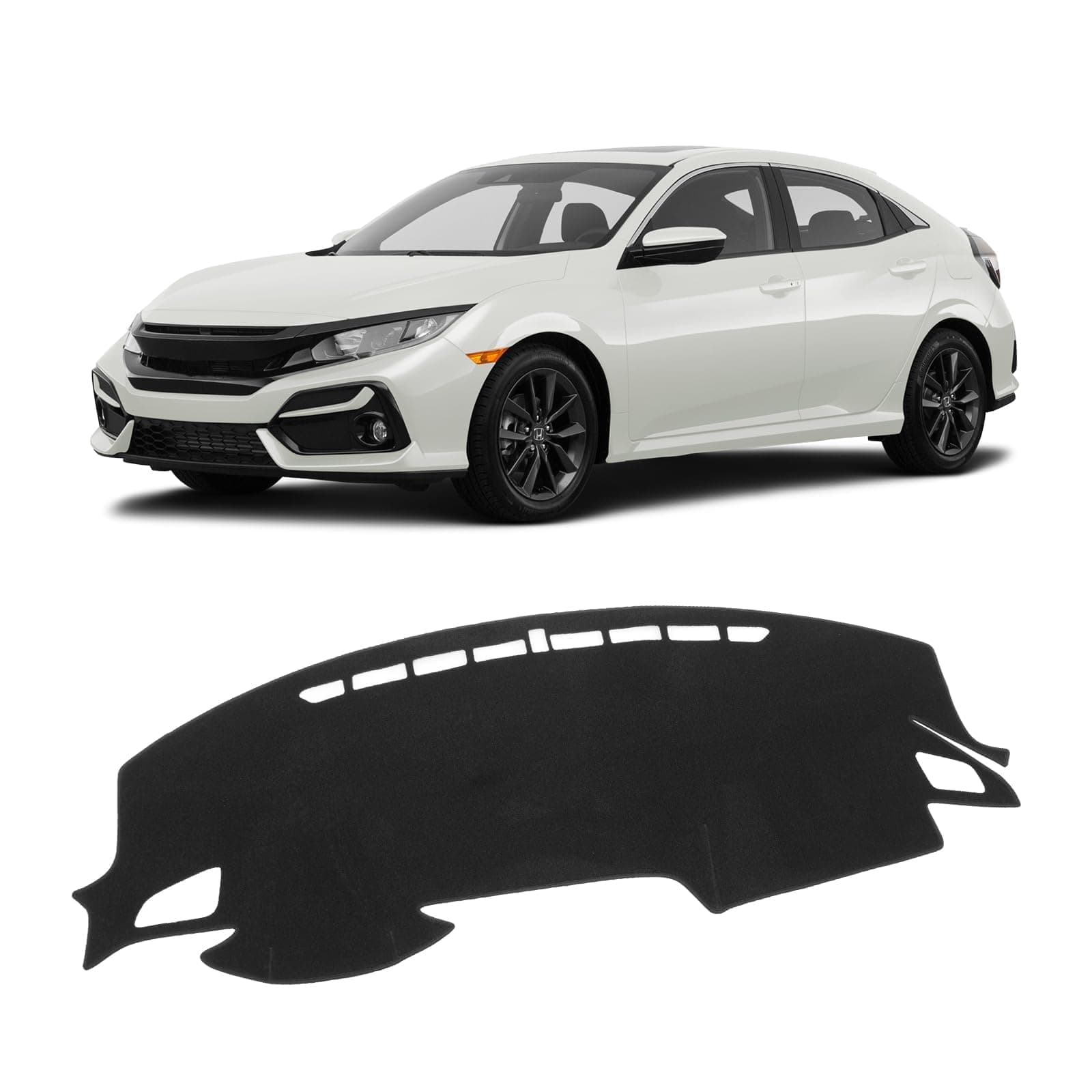 Black Dash Cover Mat for Honda Civic 2016-2021 (Hatchback/Sedan/Coupe) Polyester Non-Slip Dashboard Cover Interior for Civic Accessories Sunshade Windshield Glare
