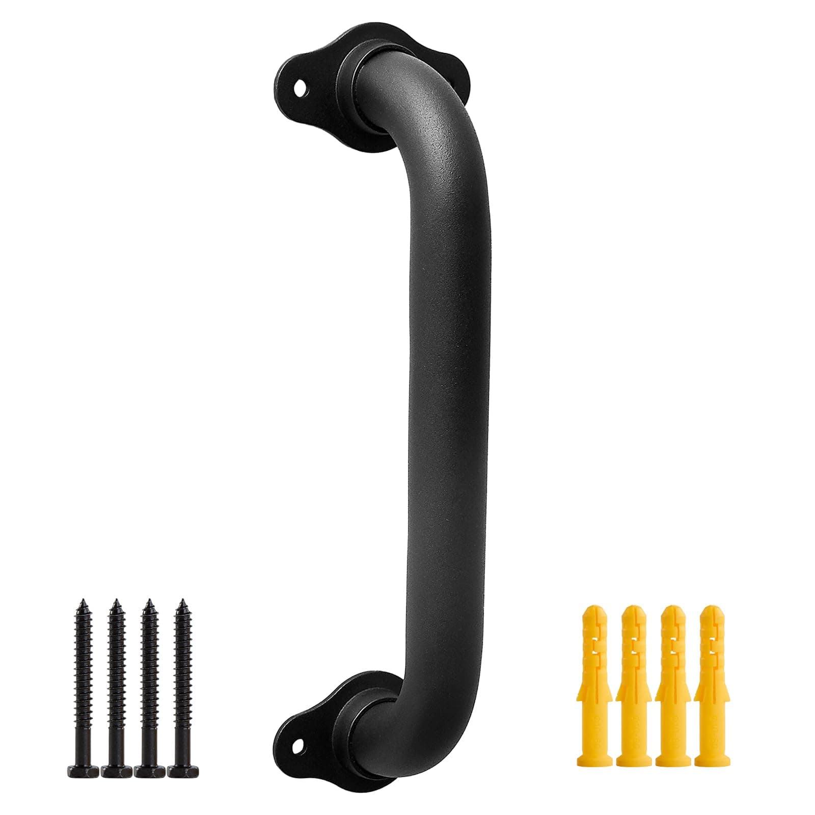 12 Inch Metal Industrial Pipe Wall Handrail - Pipe Barn Door Pull Handle, Staircase Steps Handrail, Indoor & Outdoor Deck Hand Rail, Safety Grab Bar (Matte Black)