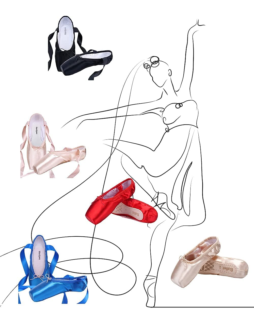 WENDYWU Girls Womens Dance Shoe Ballet Pointe Slippers Ballet Flats Shoes with Ribbons Toe Pads Black Pink Red (11-2, numeric_11)