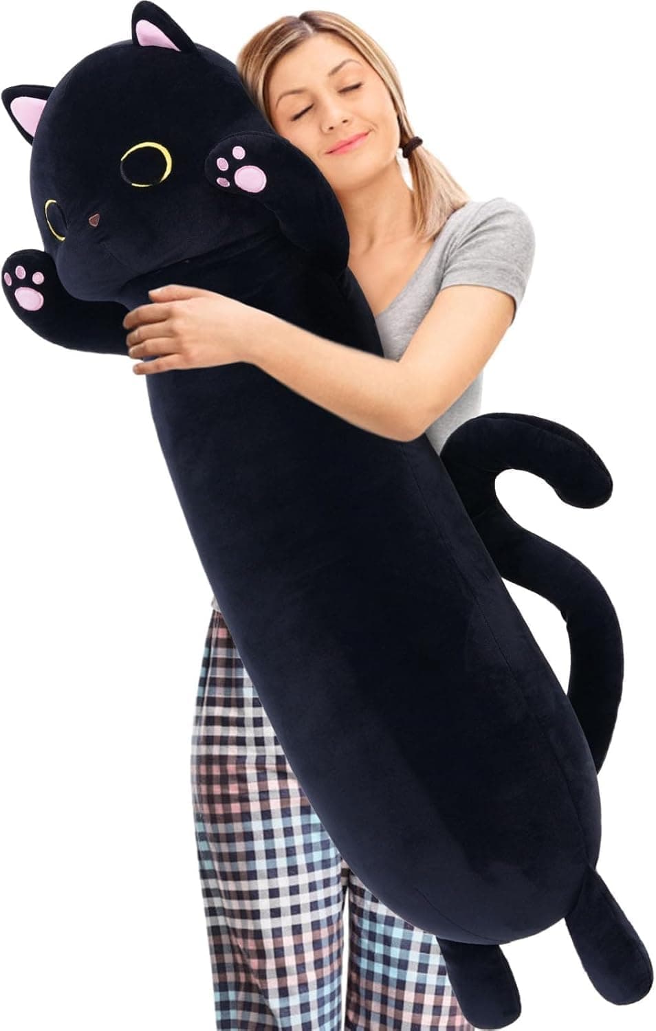 MaoGoLan Long Cat Body Pillow for Kids, 44'' Big Kitten Plush for Adults, Big Black Cat Stuffed Animal for Girl, Large Kitten Plush Throw Pillow for Birthday Gift, Baby Shower Party Favor Decor