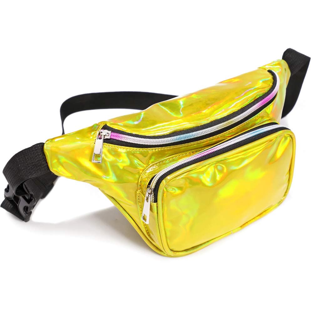 Fanny Pack Veckle Holographic Fanny Pack for Women Travel Cute Iridescent Yellow