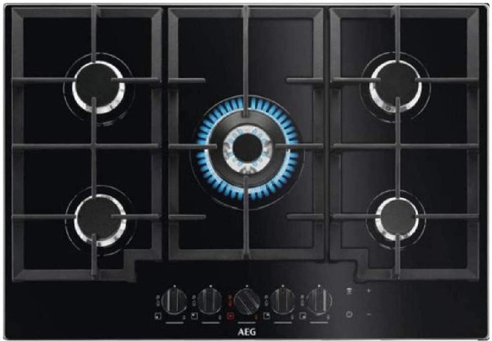 AEG HKB75540NB Built-in Gas hob Black hob – Plate (Built-in, Gas, Glass, Black, Cast Iron, 1000 W)