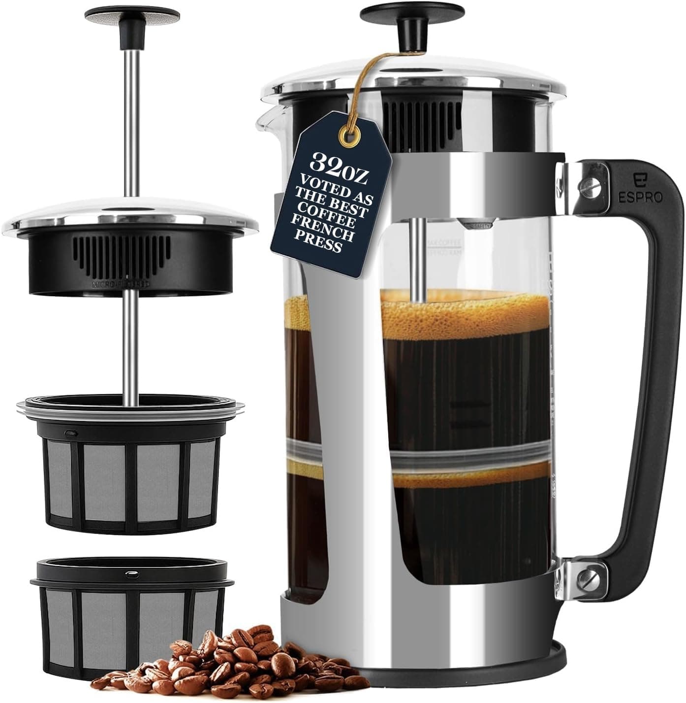 Espro Coffee Press P5-32 oz, Glass Carafe and Stainless Steel Cage