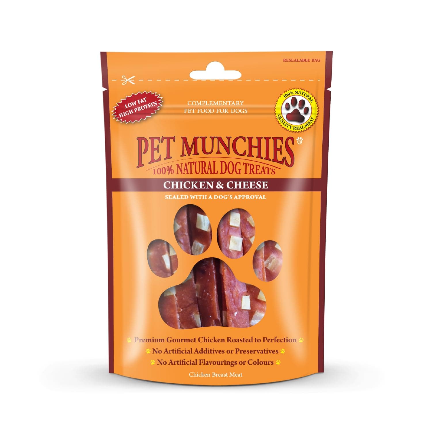 Chicken and Cheese Dog Treats, Premium Dog Chews with Natural Real Meat, Low in Fat and High in Protein 100g