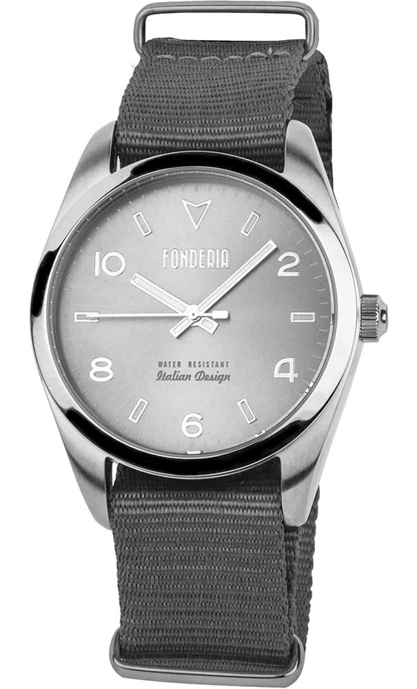 Men's Italian Designed Grease by Fonderia Sliver Dial with Grey Nylon Strap Quartz Watch P-8A001US1