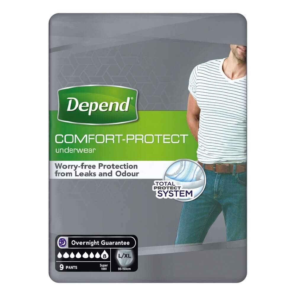 Comfort-Protect Underwear for Men Super (1360ml) Large/X Large (95-150cm) Pack of 9