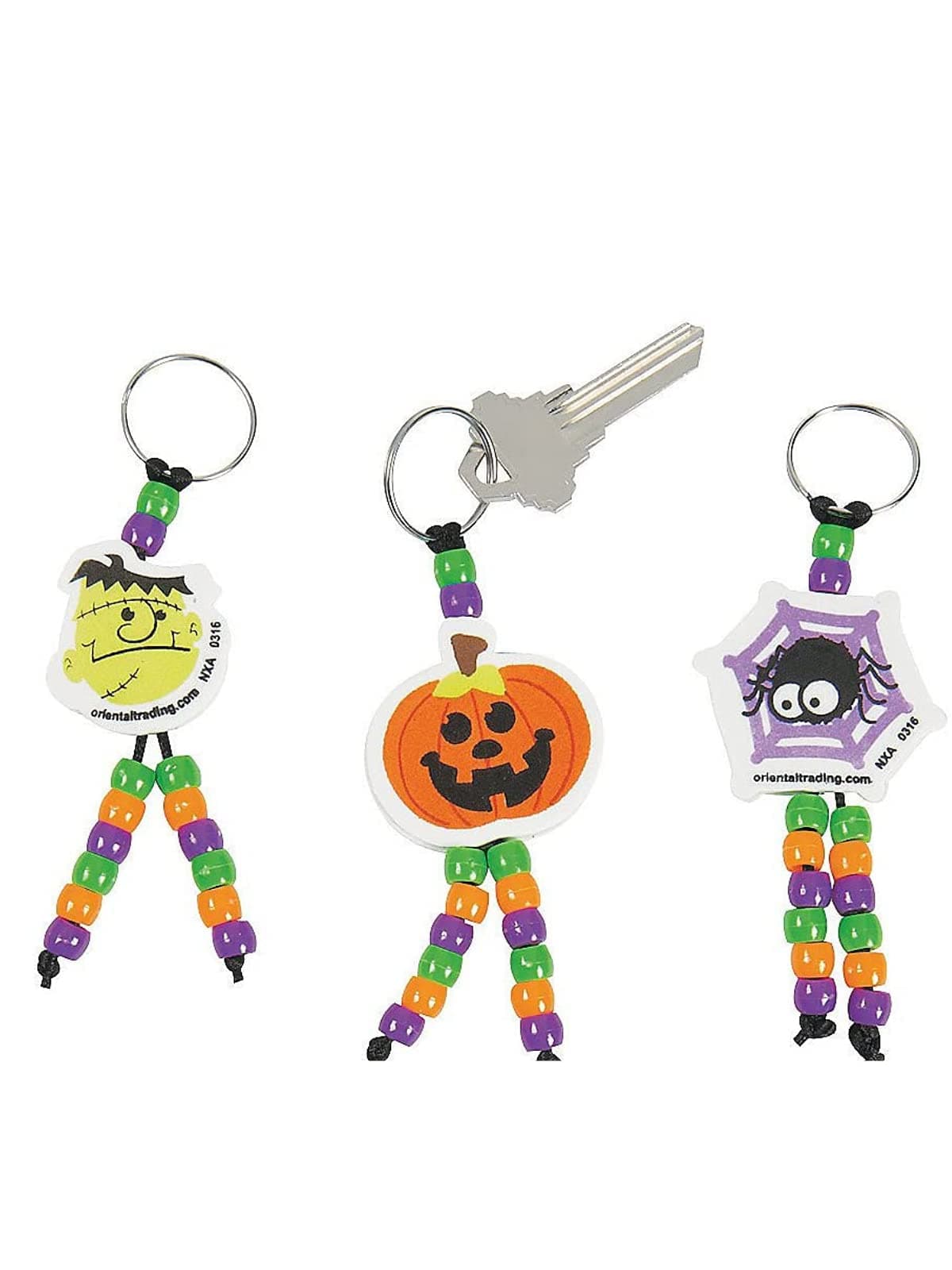 Pws Sales 12 Halloween Beaded Keychain Key Chain Craft Kits for Kids-Pumpkin, Monster, Spider-Party Favor, prizes