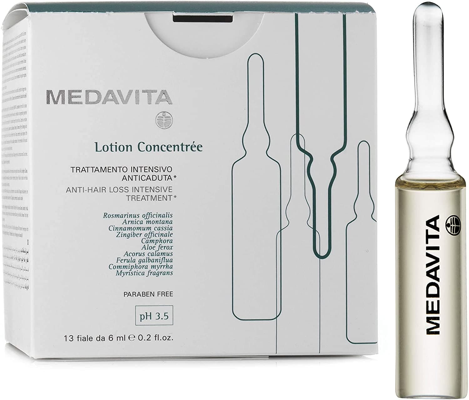Medavita | Lotion Concentrée, Intensive Anti-Hair Loss Treatment, pH 3. 5, 13 Vials x 6 ml