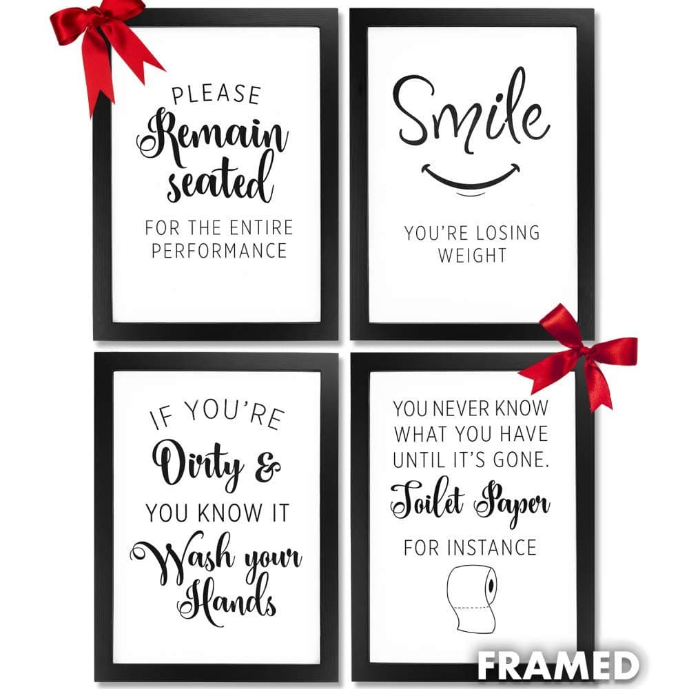 Bathroom Pictures Wall Frames Decor. Framed wall art quotes for farmhouse rustic country or modern room home decor accessories (4pc) Multi black picture certificate frame A4 prints & wall hook