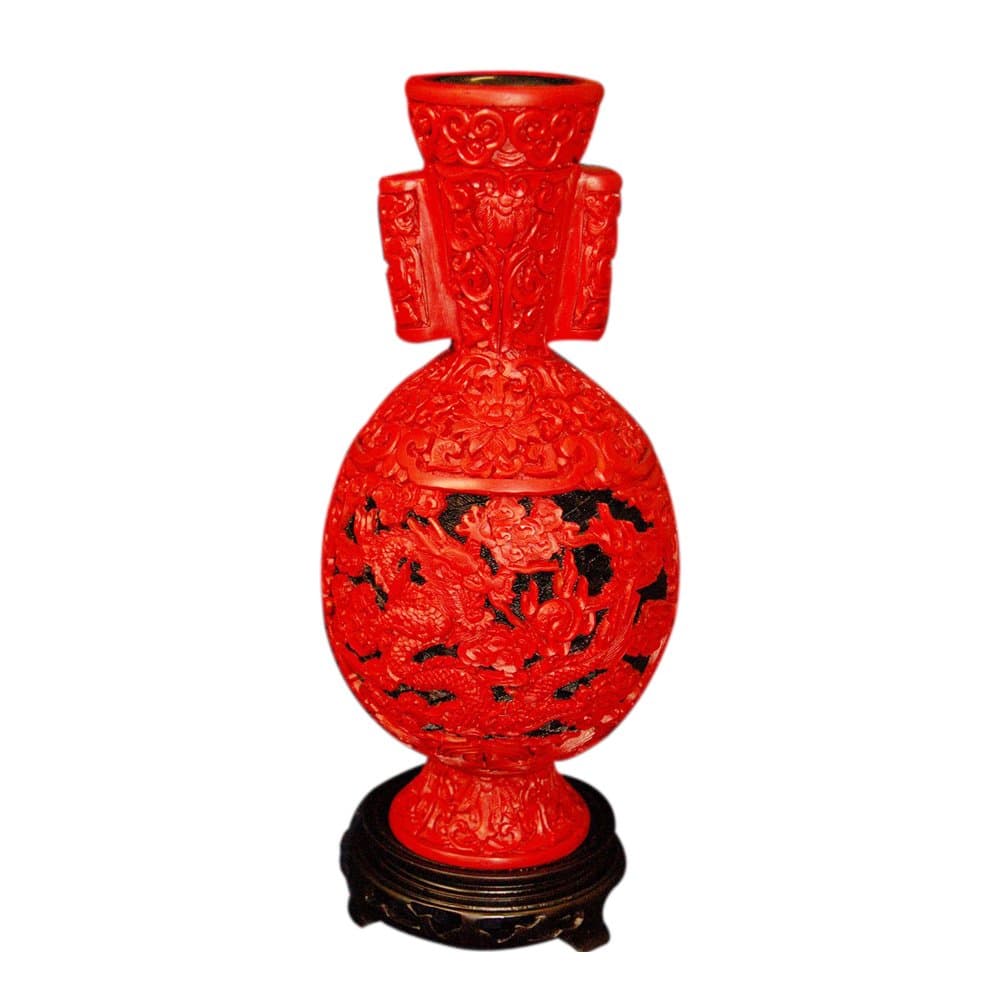 Jade Market Hong Kong Decorative Large Cinnabar Dragon Vase with Round Handles