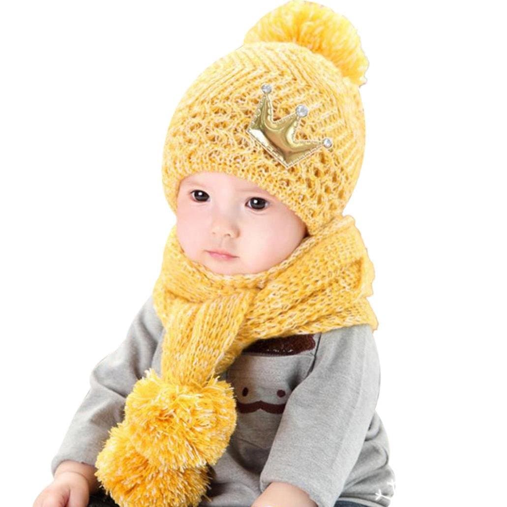 Baby Hat,Eenkula Cute Winter Baby Kids Girls Boys Warm Woolen Coif Hood Scarf Caps Hats (Yellow)