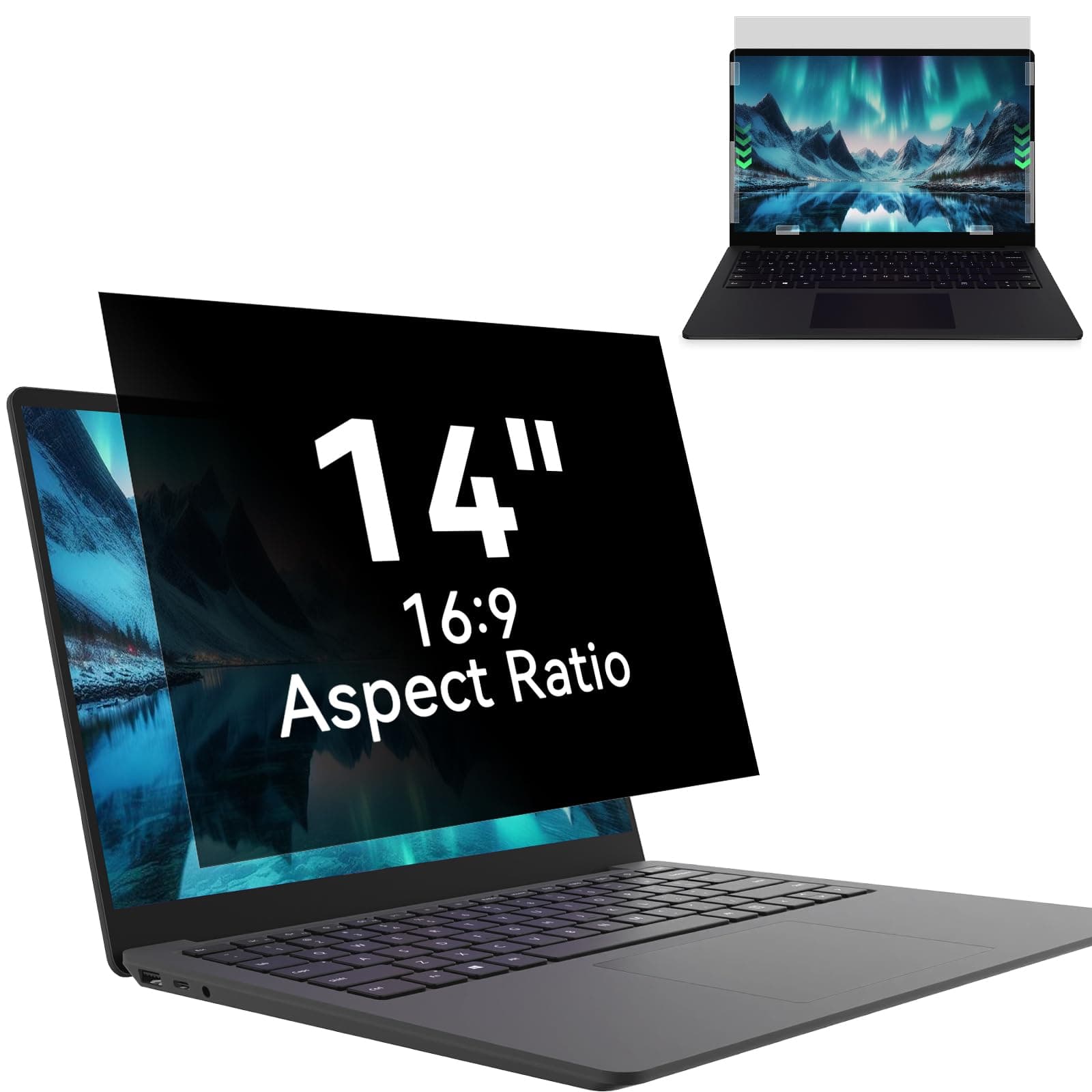 Laptop Privacy Screen 14 Inch, Laptop Screen Privacy Shield 16:9 Aspect Ratio Anti-Glare Blue Light Computer Monitor Protector,Removable 14in Filter for Lenovo HP Dell Acer Asus Thinkpad Envy Xps