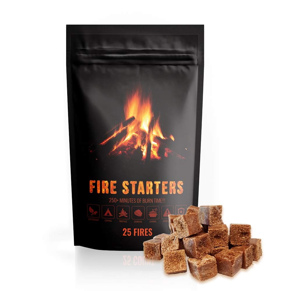 Fire Starter Cubes 25 Count, Natural & Eco Friendly, Water Proof, Perfect for: BBQ Grill, Gas Grill, Campfire Grill, Camping Gear, Camp Fire Cooking, Emergency Survival Kit, Fireplace & BBQ