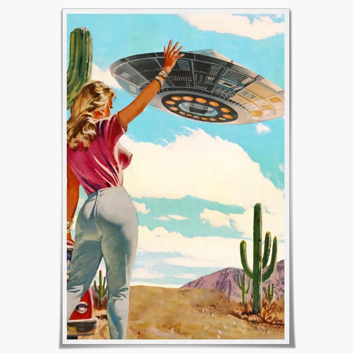 KJJLNCQ Vintage Space Trippy UFO art Maximalist Poster Preppy Wall Art Vintage Trendy Aesthetic Wall Decor Bathroom Home Decor Living Room Art Poster Unframed12x16inch, FER-E