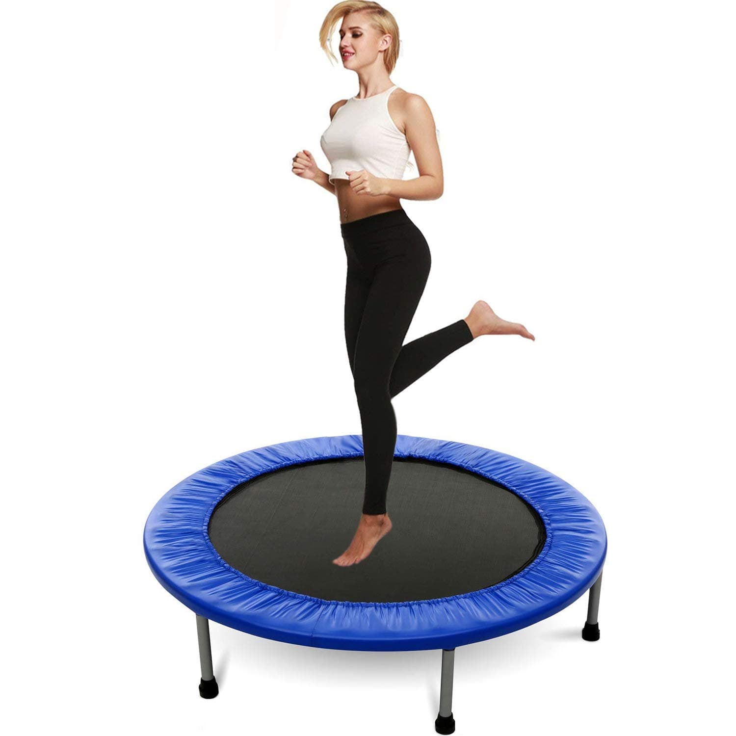 e WORLD 40 Inch Mini Exercise Trampoline for Adults or Kids - Indoor Fitness Rebounder Trampoline (4OINCH, BLUE)