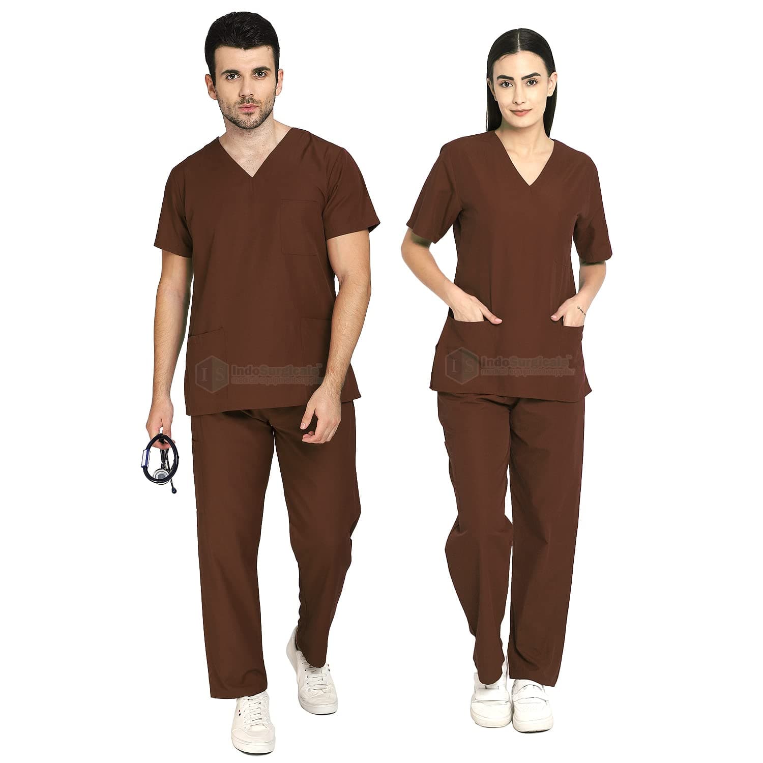 IS IndoSurgicals Unisex Scrub Suit for Surgeons, Hospital OT Dress (L, Brown)