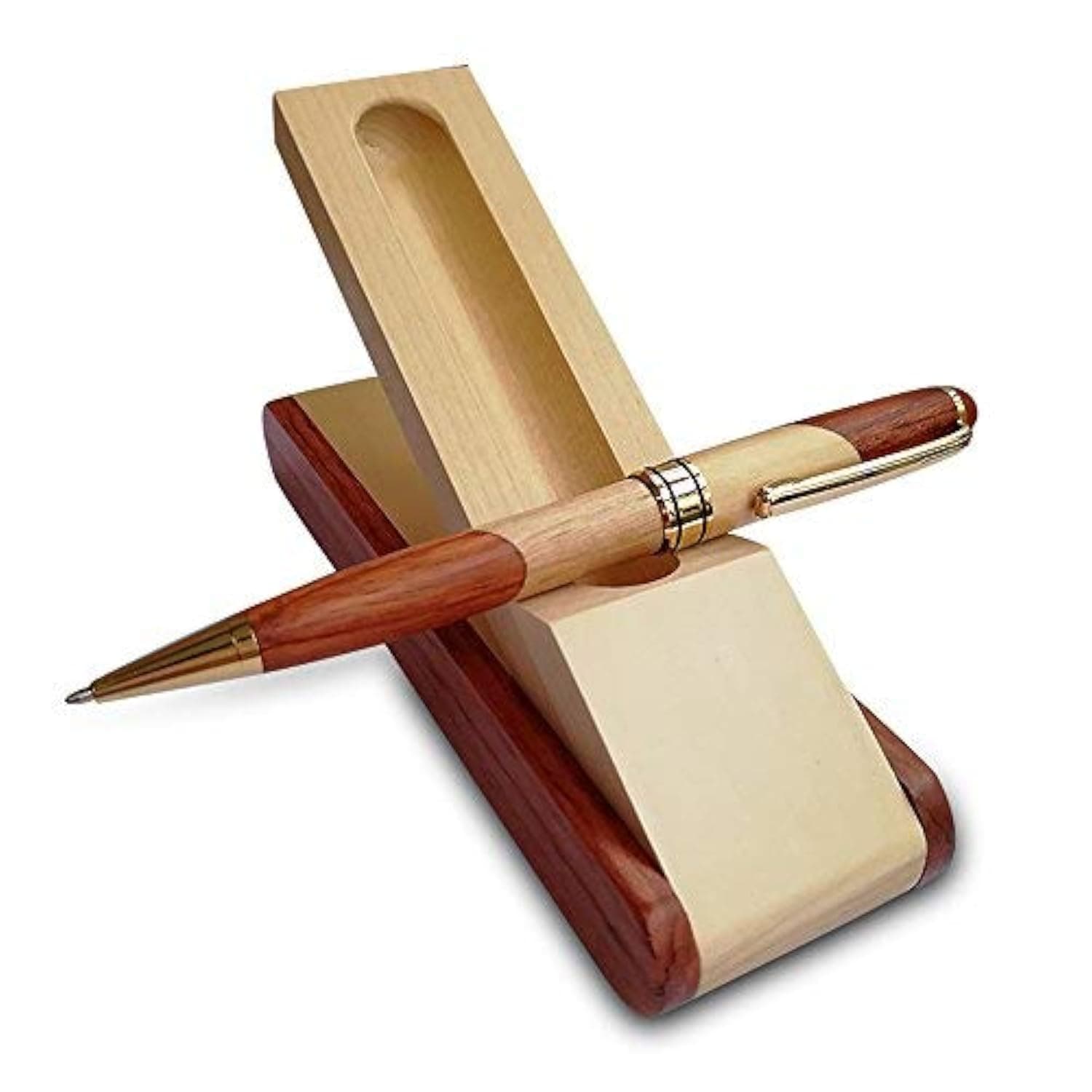 Renawe Luxury Wooden Ballpoint Pen Gift Set with Business Pen Case Display, Nice Writing Pen with Box and Gel Ink Refills Fancy Business Wood Pens Stand for Men Women Designer Cool Executive Pen