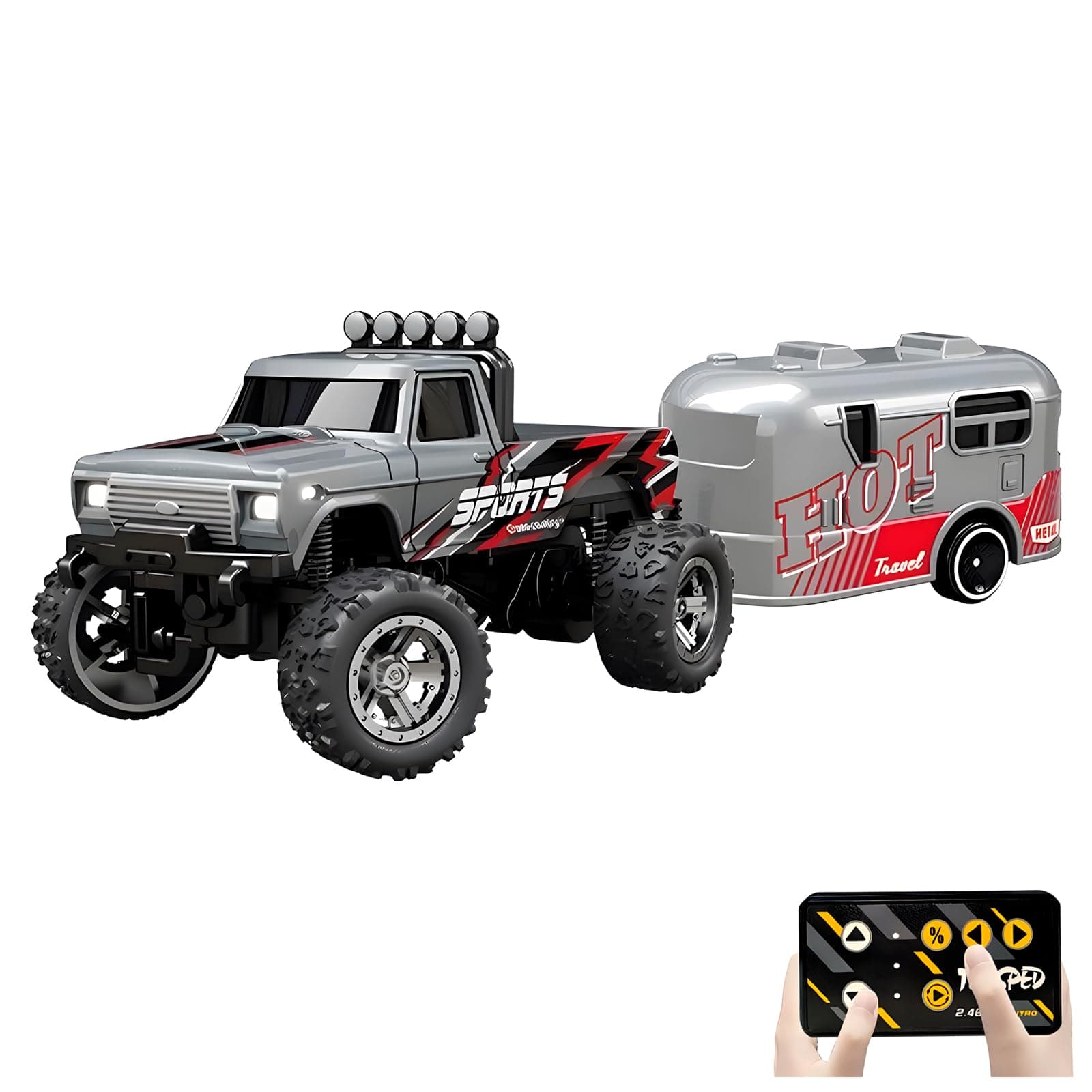 Mini RC Monster Truck, 1:64 Scale, 2.4G Remote Control, Alloy, Speed/Steering Adjustable, Grey, Adult, Unisex Hobbyists