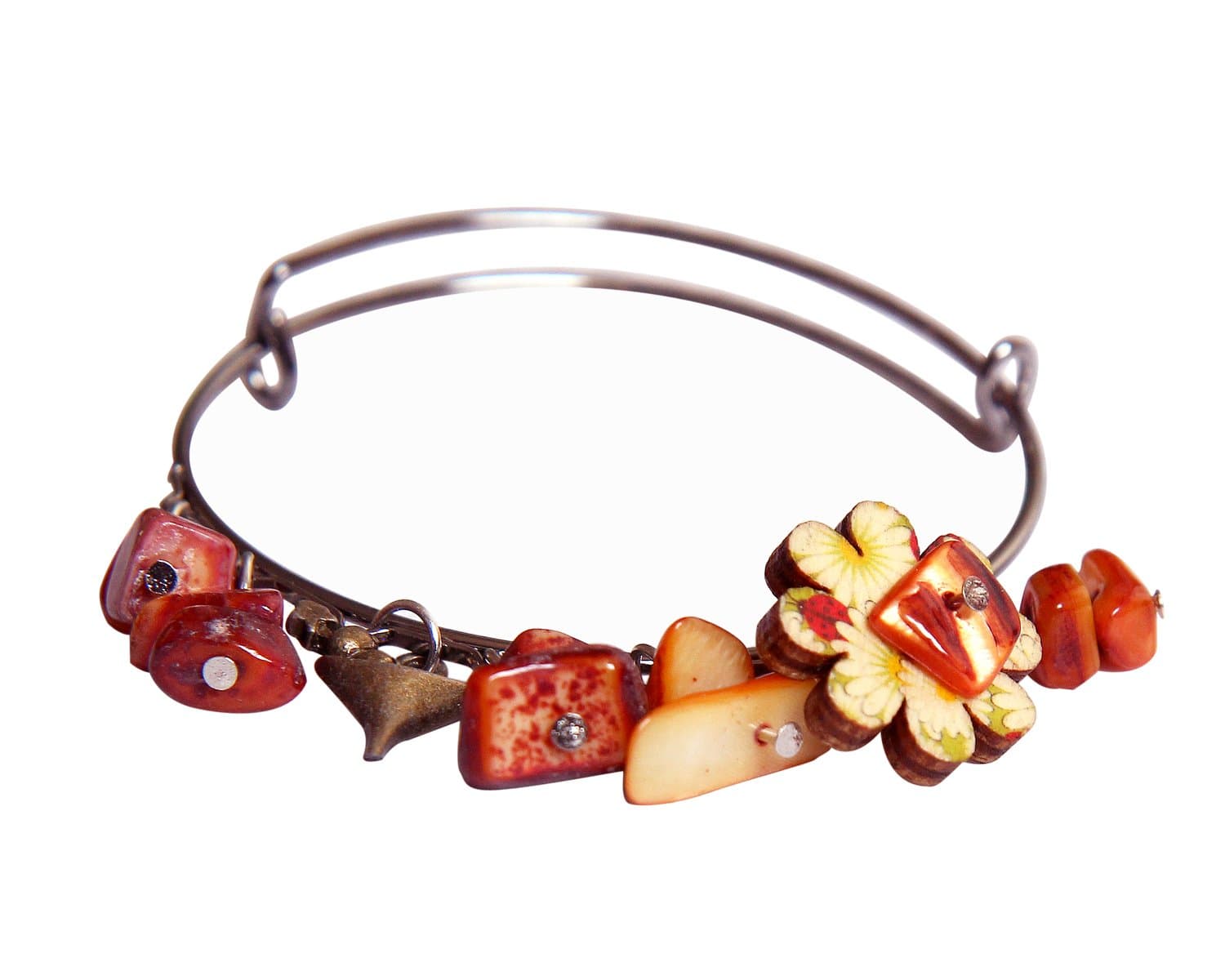 Stone charm wrap bracelet in orange brown with copper vintage finish by Njel Collections