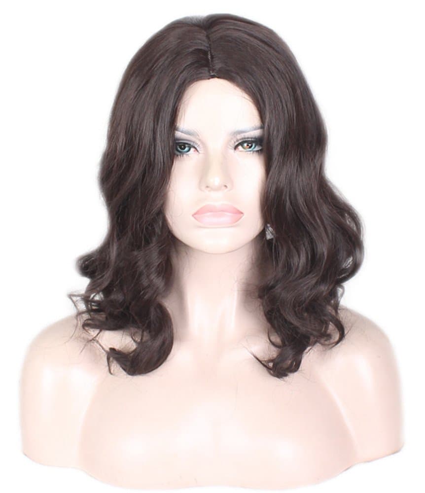 AneShe 14 Inches Short Brown Wavy Wig Culry Synthetic Hair Wig With Parted Bangs for Women (Brown)