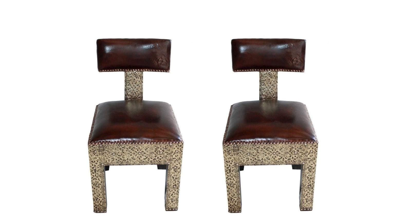 Moroccan Metal and Leather Chair (Set of 2)