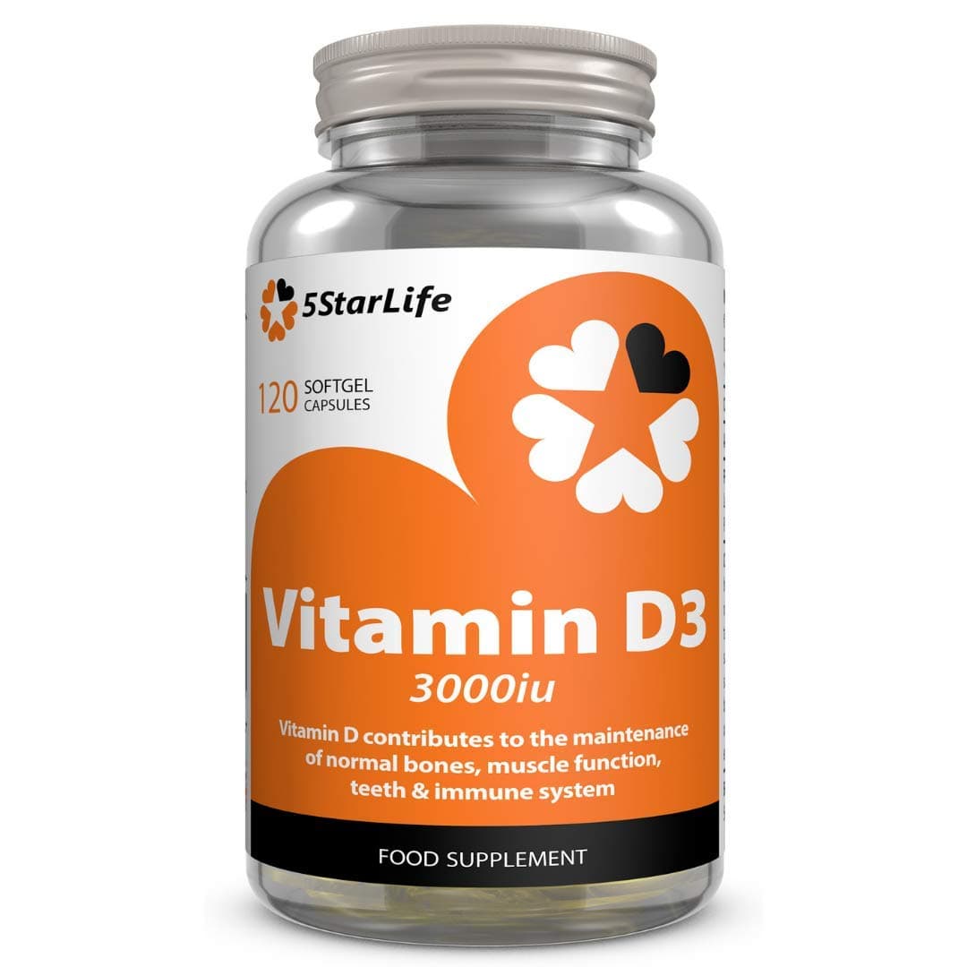 5StarLife Vitamin D3 3000iu, 120 Softgel Capsules, Daily VIT D3, 4 Months Supply, Made in The UK