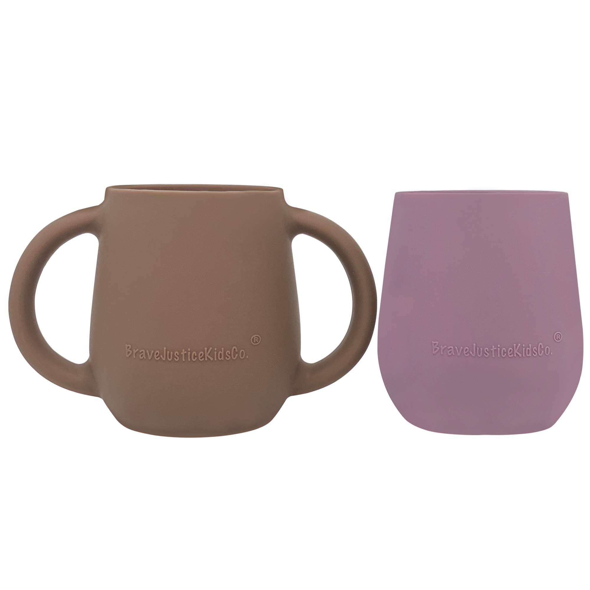 BraveJusticeKidsCo. | Teenie Tiny™ Silicone Developmental Baby-Led Weaning Drinking Cups (2 pack) (Warm Taupe and Mauve)