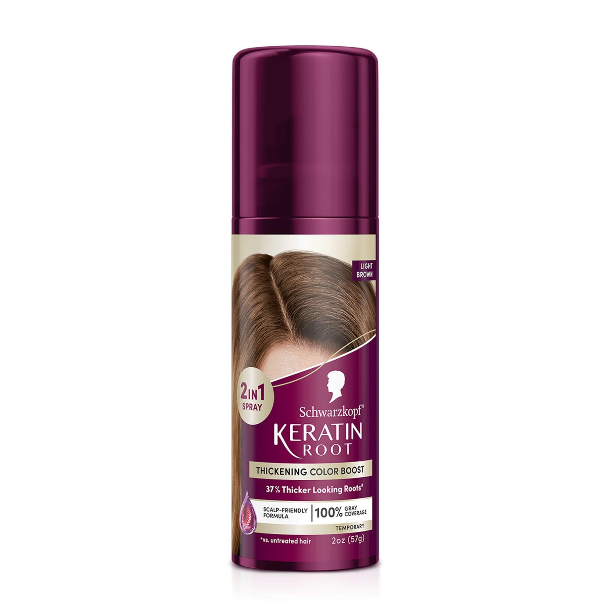 Schwarzkopf Keratin Root Temporary Hair Color Spray, Light Brown, Instant Gray Coverage, Thicker, Fuller-Looking Roots, Easy-to-Use, No Ammonia, Low Mess Application, Scalp Friendly