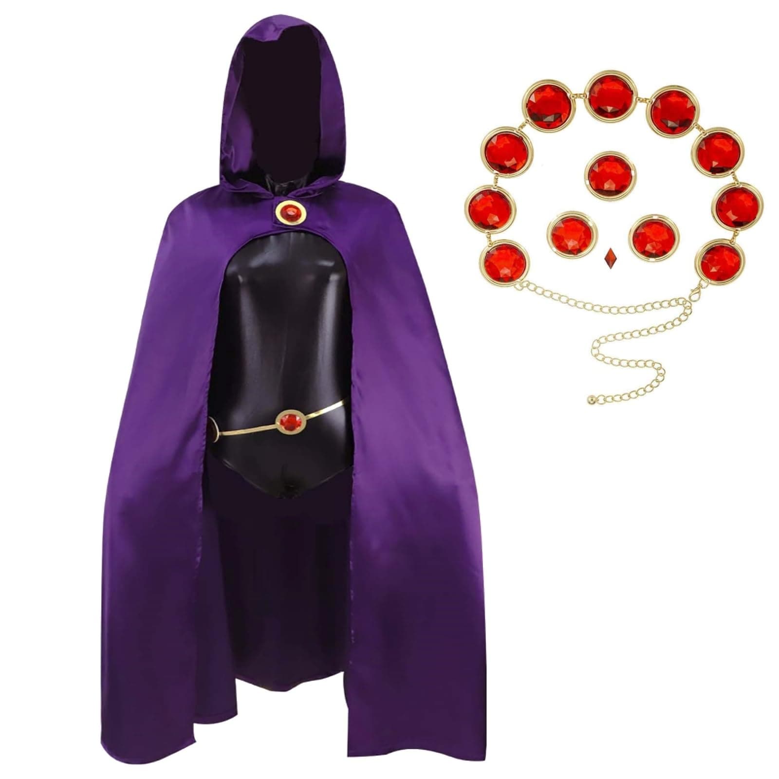 Raven Costume for Women, Adults TeenTitans Raven Jumpsuit with Purple Cape, Belt