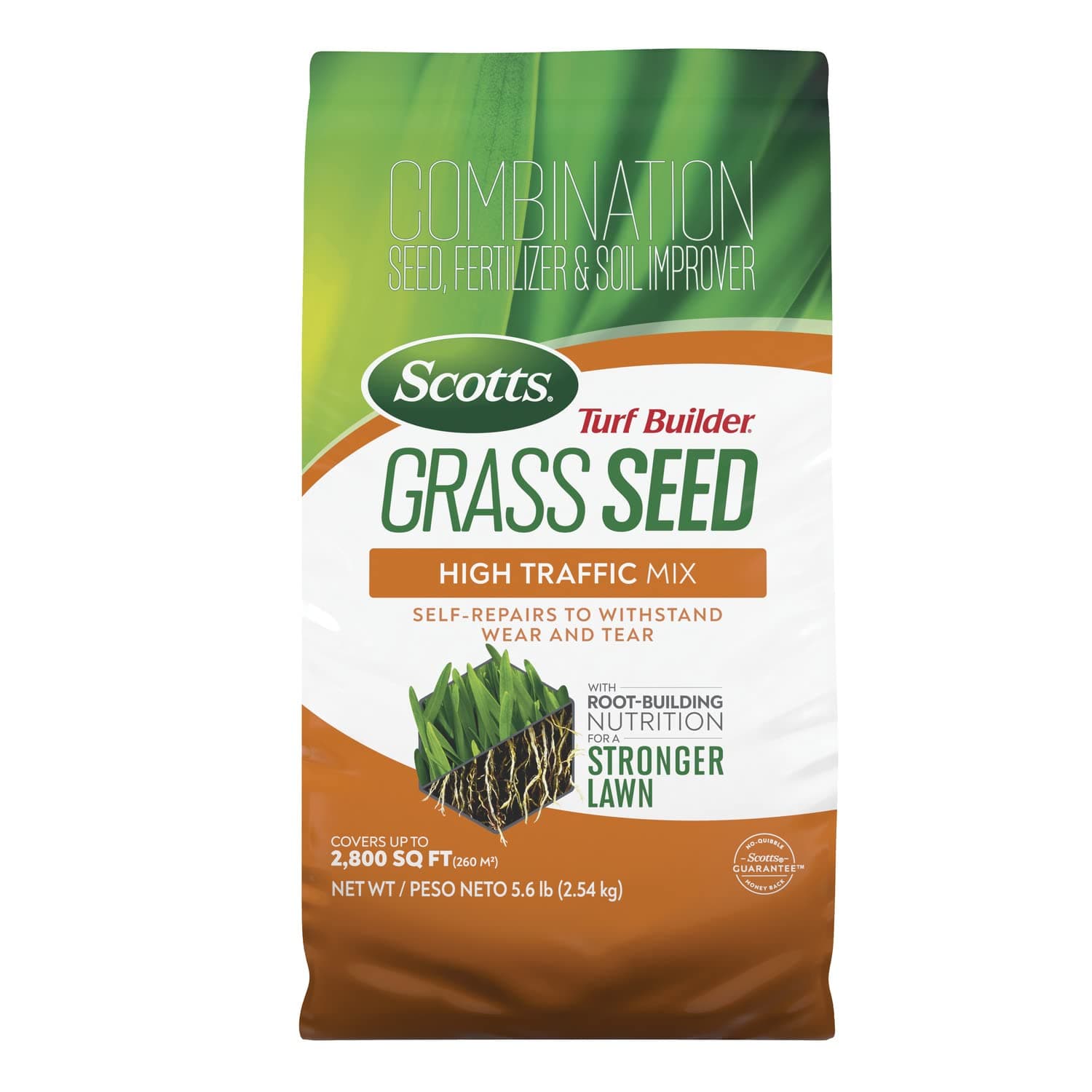Turf Builder Grass Seed High Traffic Mix - Grass Seed Plus Lawn Fertilizer and Soil Improver, Self-Repairs, Covers Up to 2,800 sq. ft., 5.6 lb.