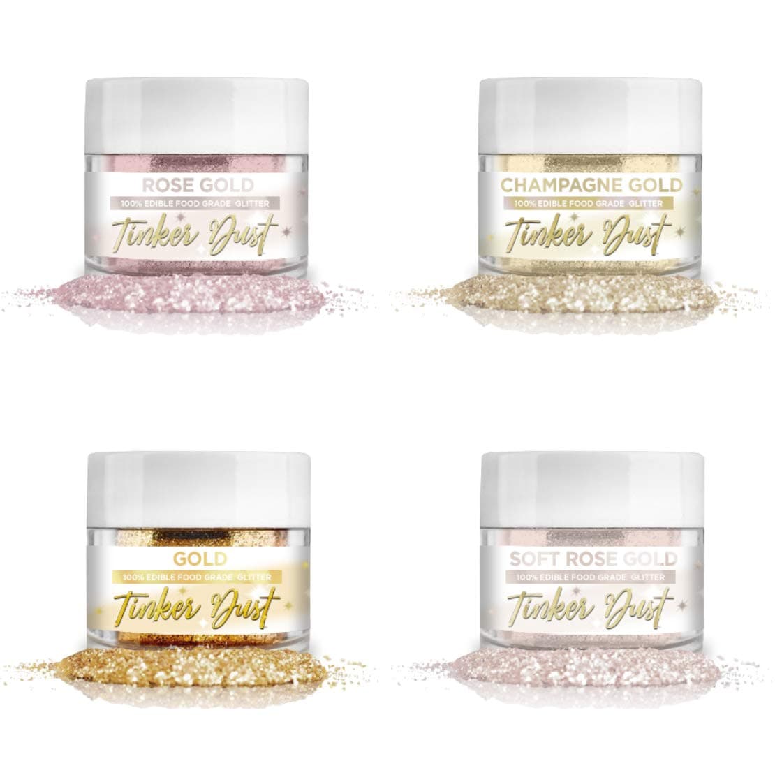 4 pc Elegant Gold & Rose Gold Edible Glitter Set, 5g Jars | Tinker Dust Edible Glitter | KOSHER Certified | 100% Edible Glitter | Cakes, Cupcakes, Cake Pops, Desserts & Desserts