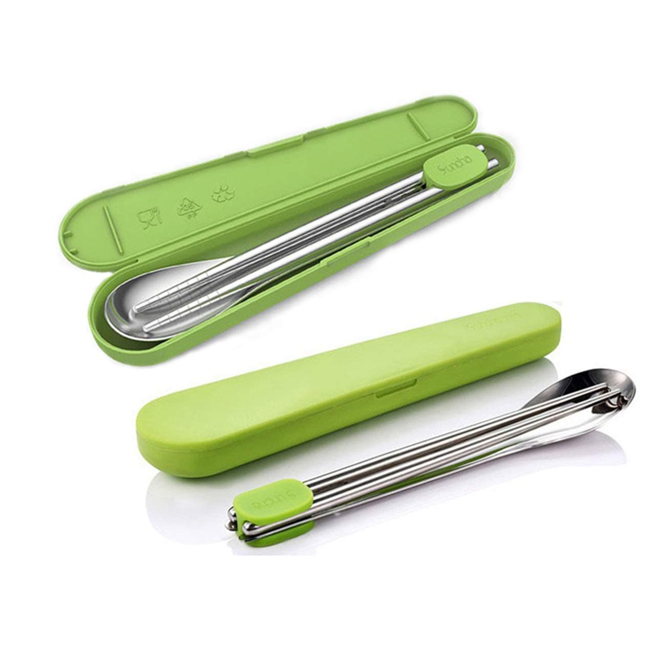 Portable Chopsticks Spoon Set w/Carry Box Stainless Steel Tableware Set Flatware Chopsticks Spoon Utensil for Travel/Camping Office Lunch