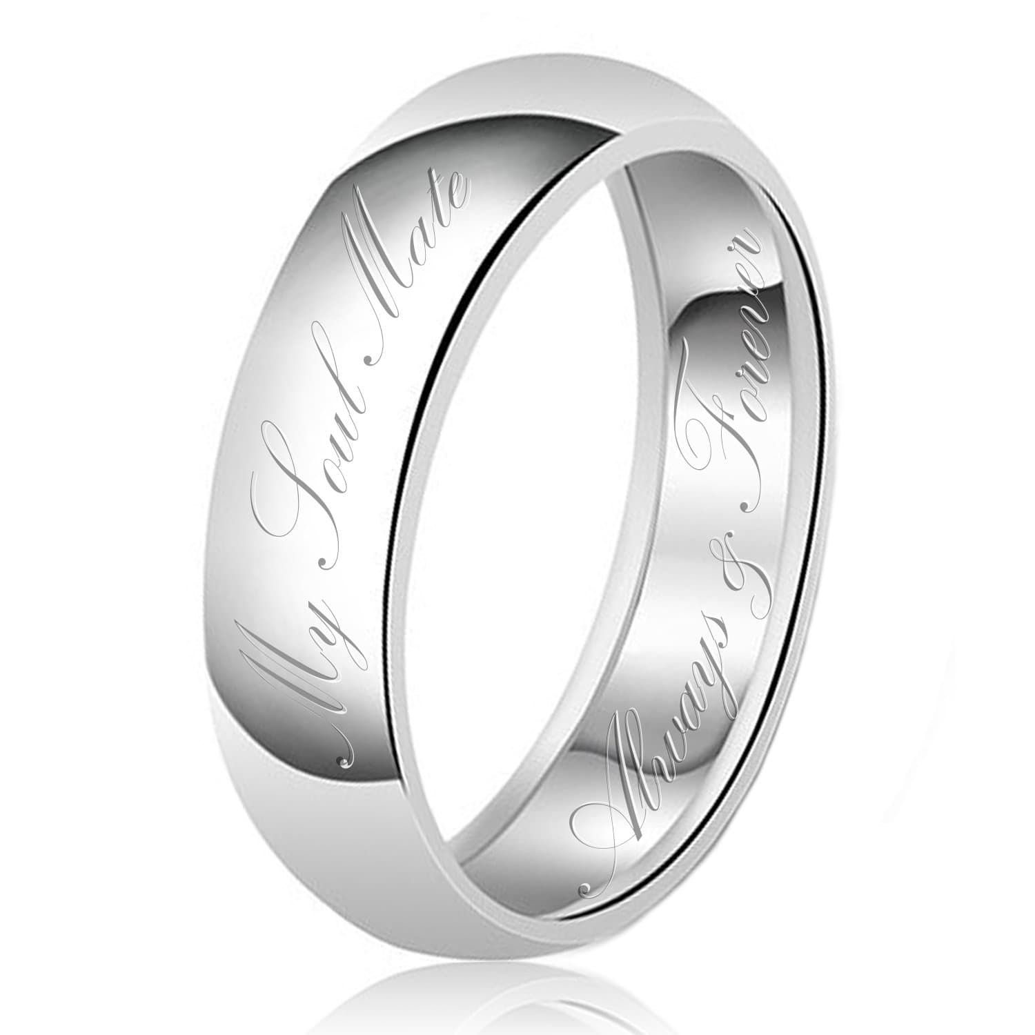 8mm My Soul Mate Always & Forever Engraved Classic Sterling Silver Plain Wedding Band Ring