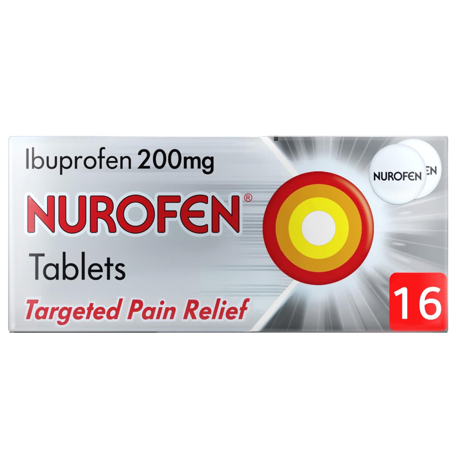 Pain Relief Ibuprofen Tablets, 200mg, 16 Pack, Back Pain Relief, Lower Back Pain, Migraine Relief, Headache Relief, Up To 8 Hours, Anti Inflammatory, Cold and Flu, Over-The-Counter Medication