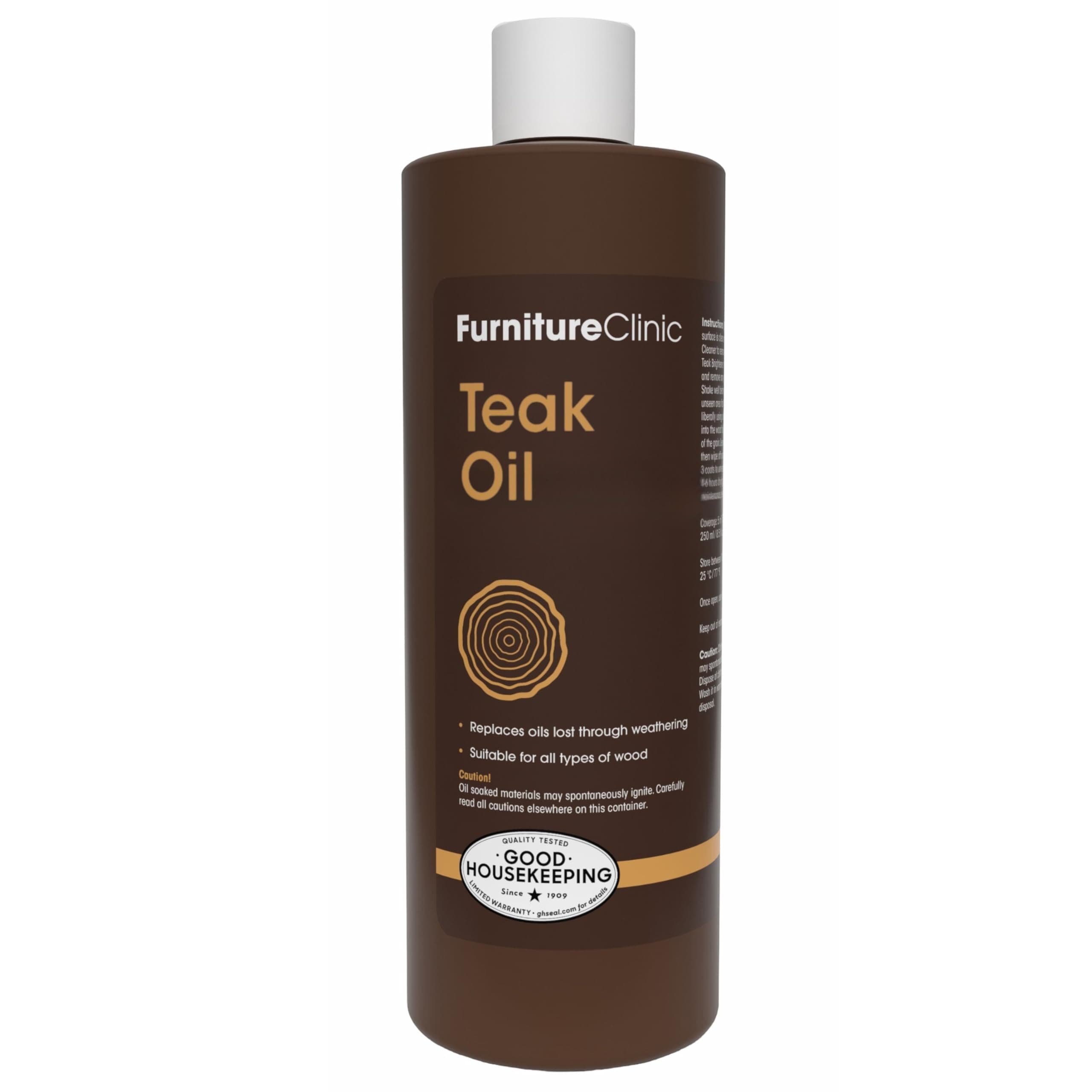 Furniture Clinic Teak Oil - Outdoor Wood Oil Protects Garden Furniture - Restores Wood & Prevents Drying & Deterioration - Quick Drying - Natural Matt Finish - 500ml