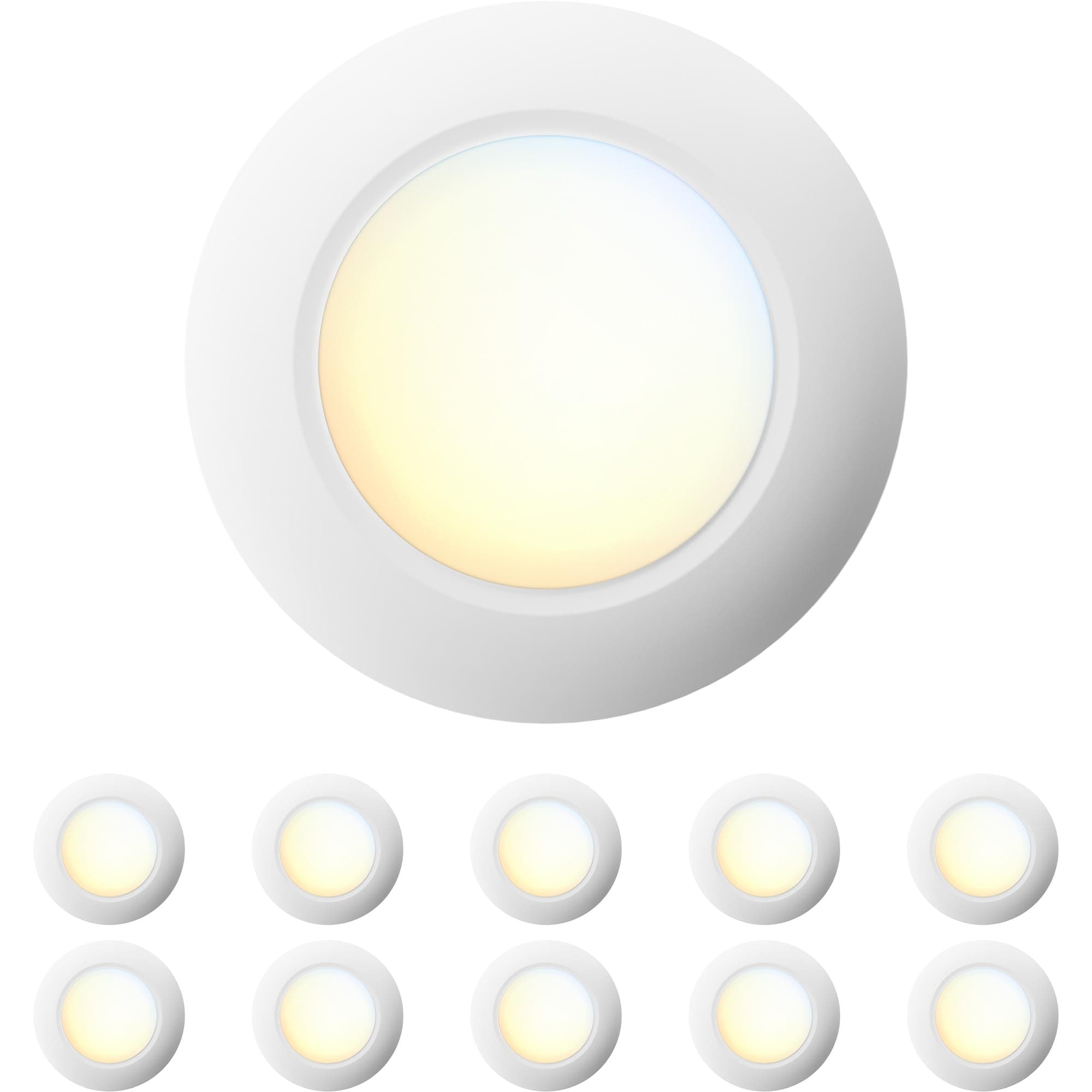 10 Packs 4 Inch White LED Low Profile Recessed & Surface Mount Disk Light, Round, 10W, 600 Lumens, 5CCT Field Selectable, CRI80, DOB Design, Dimmable, Wet Rated & ETL Listed