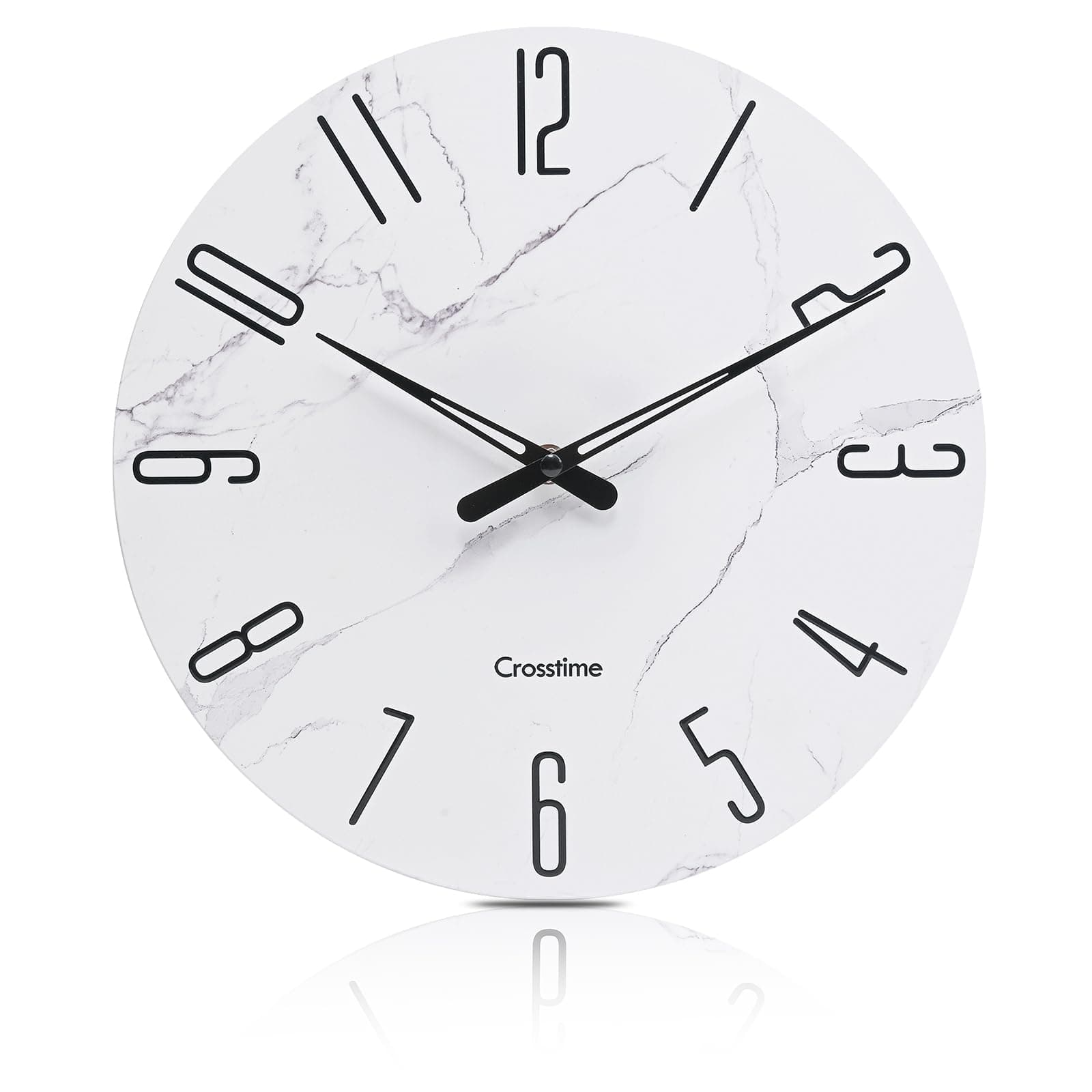 30cm Waterproof Glass Wall Clock- White Marble Theme Modern Farmhouse Decor for Bathroom Kitchen Living Room
