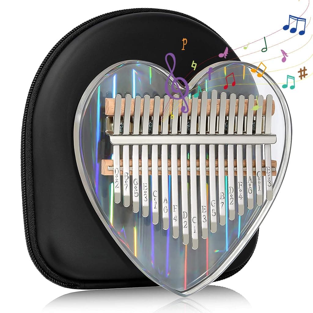PATPAT® Kalimba Musical Instrument Thumb Piano Creative Heart Shape Kalimba 17 Keys Mbira Finger Piano with Note Sticker, Tune Hammer, Carry Bag, Kalimba Instruments Gift for Kids Adults Beginners