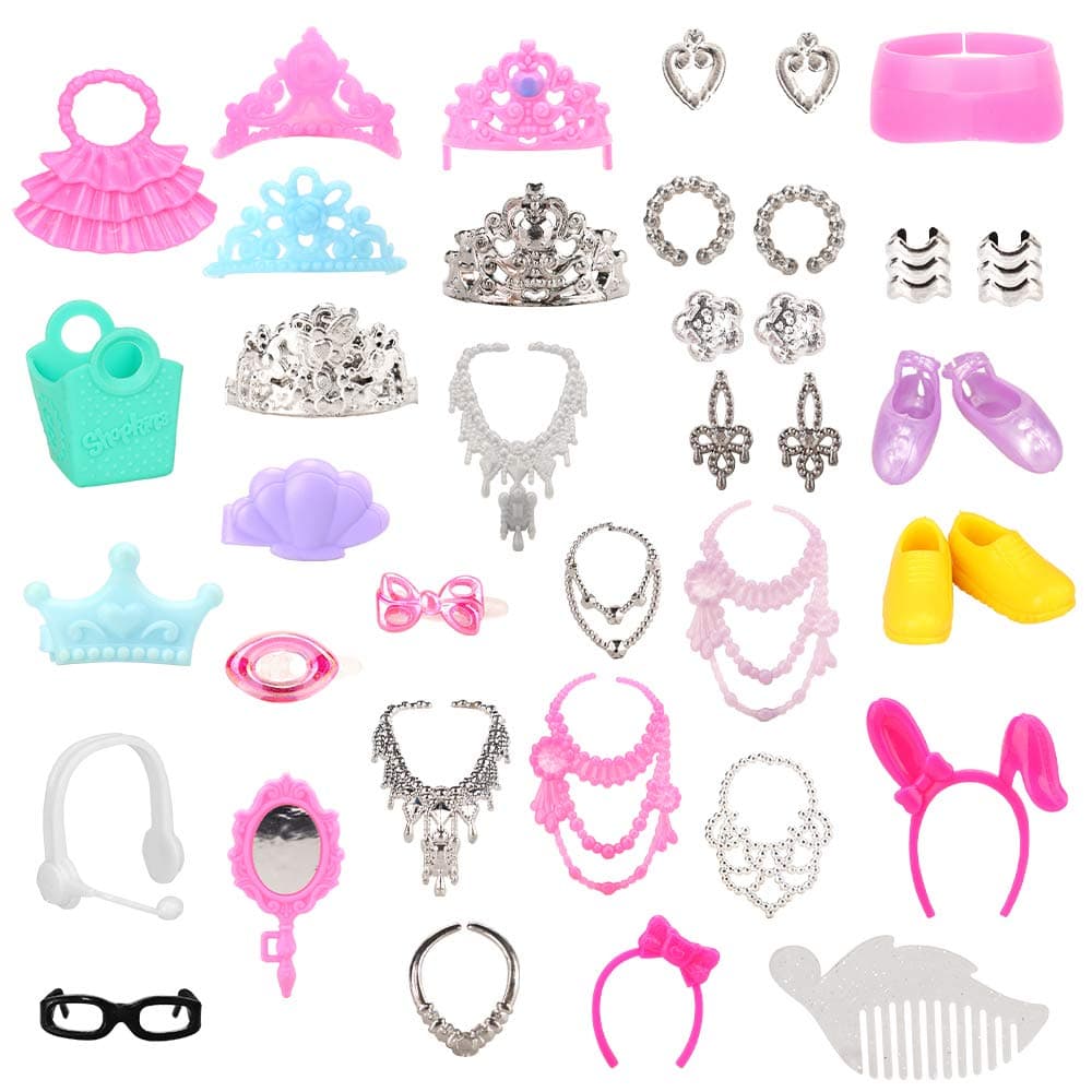 40 PCS Doll Accessory Bags Crown Necklace Comb for 11.5 inch Doll Xmas Gift