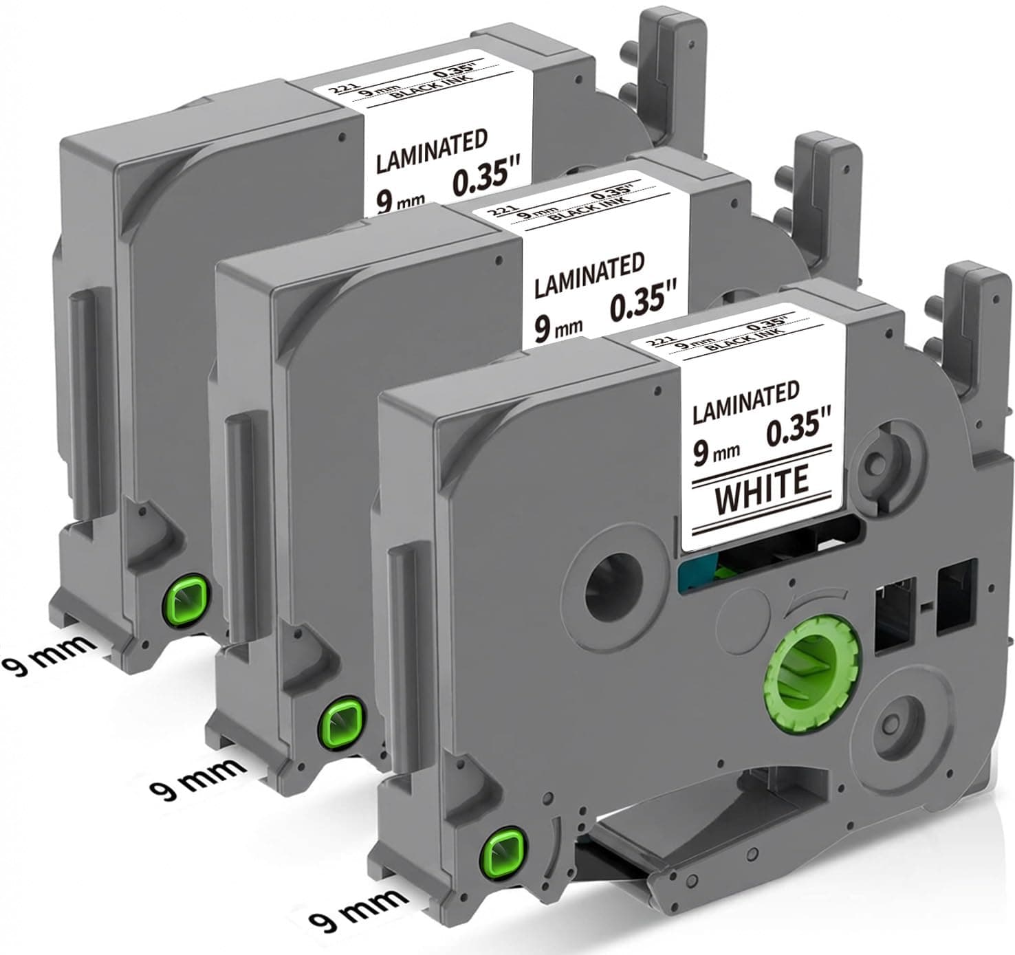 9mm 0.35" Laminated White Label Maker Tape Replacement for Brother P-Touch Label Tape TZe-221 TZ-221 Black on White Compatible with Brother Ptouch PT-D220 PTD210 PTH110 PT-1950, 3-Pack