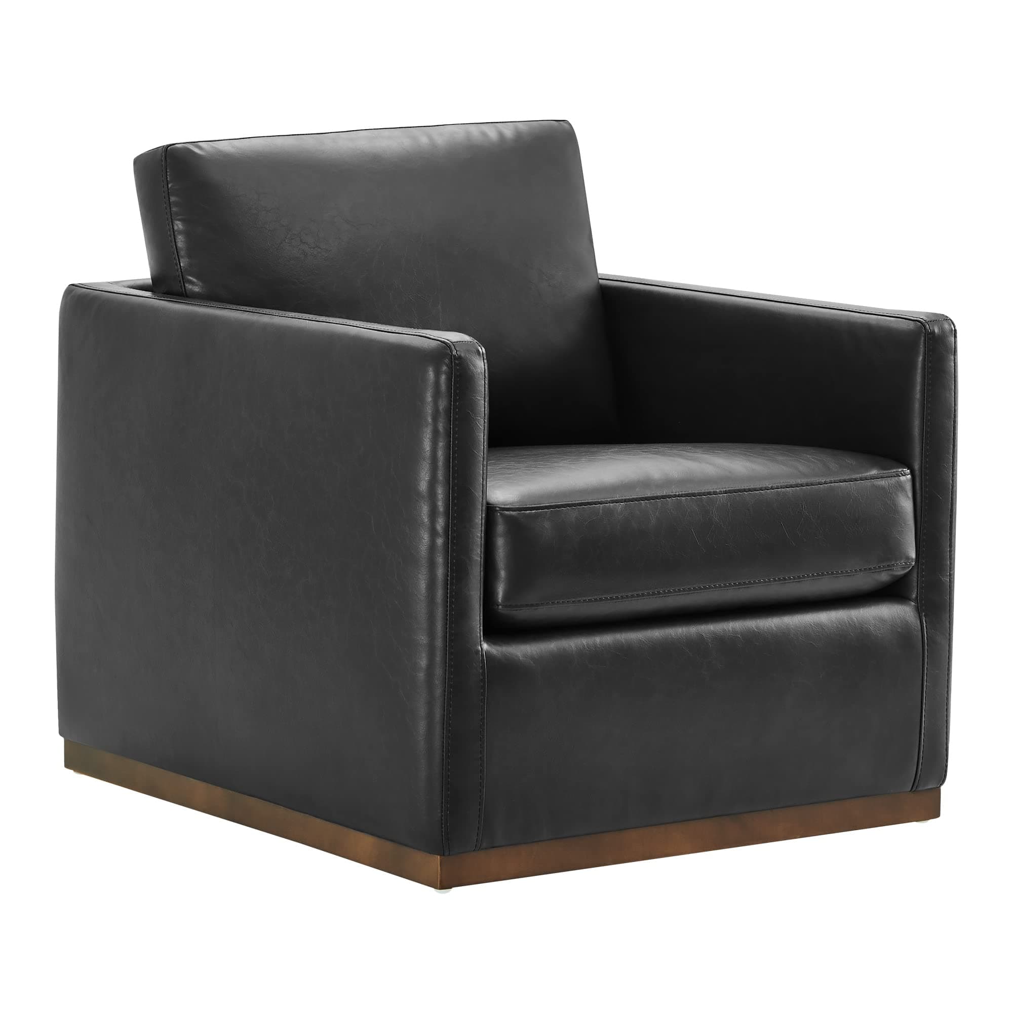 Swivel Accent Chair, Faux Leather FSC Certified Mid Century Modern Arm Chair for Living Room and Bedroom, Fully Assembled, Black