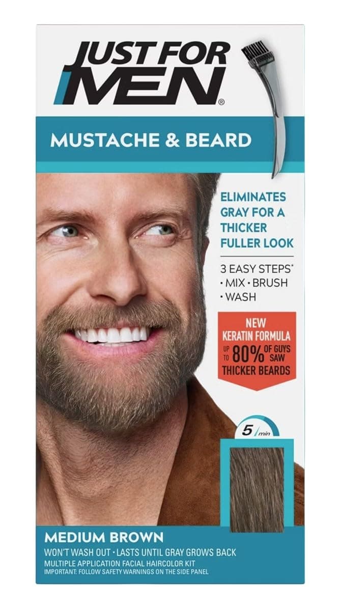JUST FOR MEN Color Gel Mustache & Beard M-35 Medium Brown 1 ea (Pack of 2)